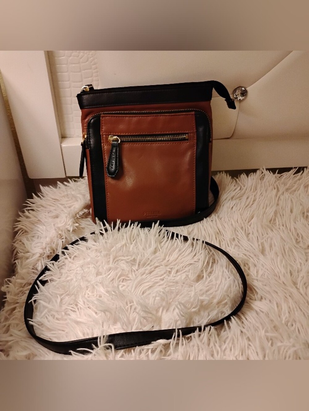Perlina Women Crossbody Bag in Brown and Black - Real Soft Leather Bag
